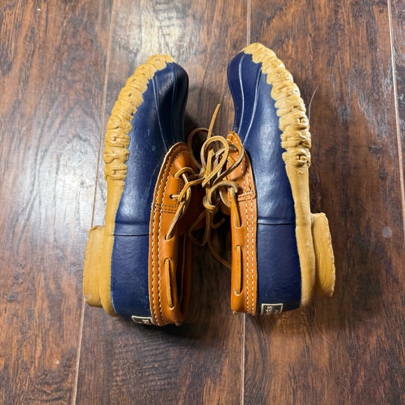 L.L. Bean Classic Low Bean Boots Womens Size 6 Navy Rubber Tan Leather Vintage - Picture 11 of 13